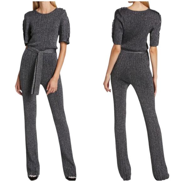 DEREK LAM 10 CROSBY NWT Kailani Ruffle Sleeve Knit Jumpsuit Size L NO BELT - Picture 4 of 11